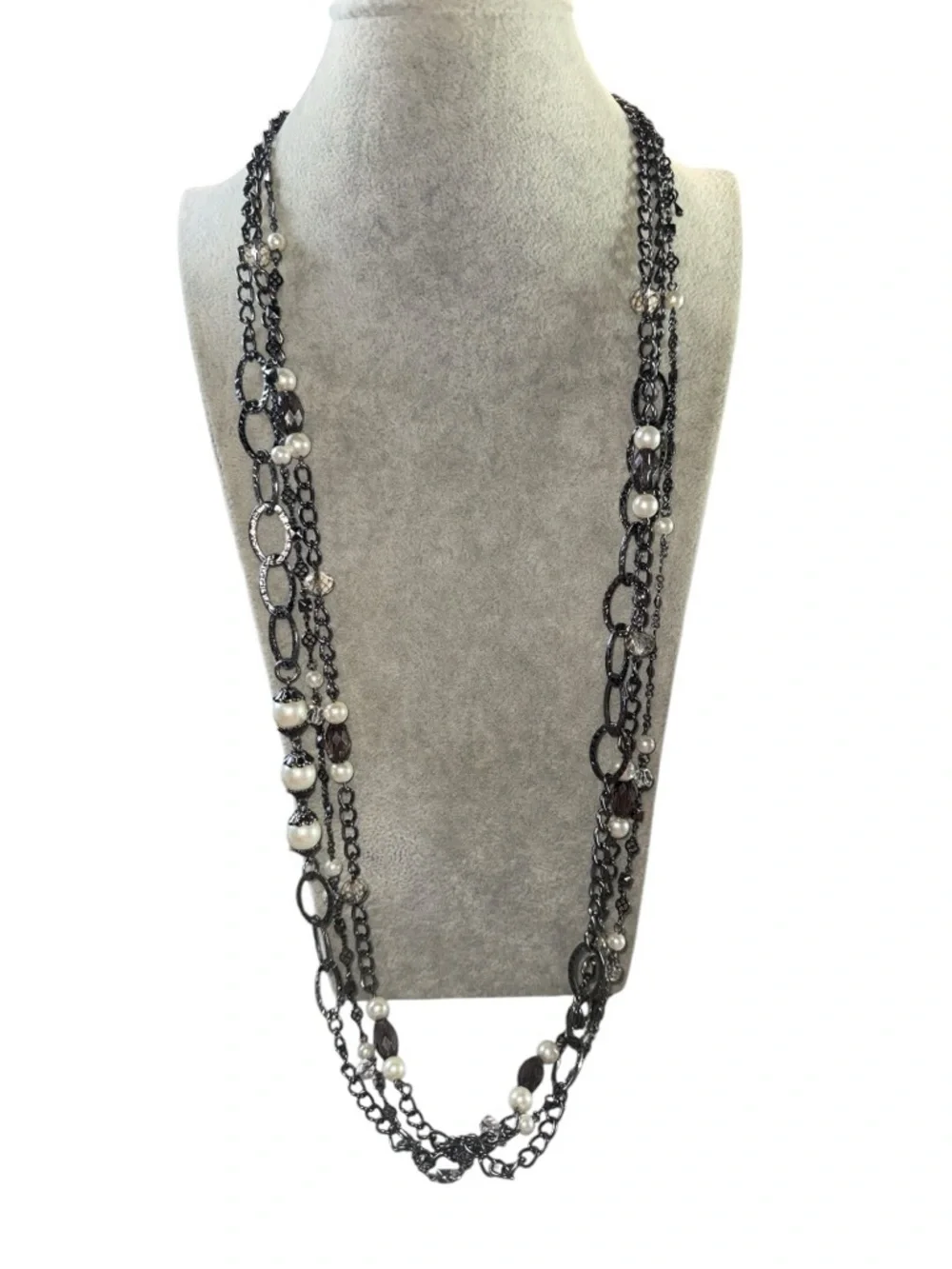 3000.‎ Premier Designs Layered Black Chain Necklace Pearl Crystal Statement